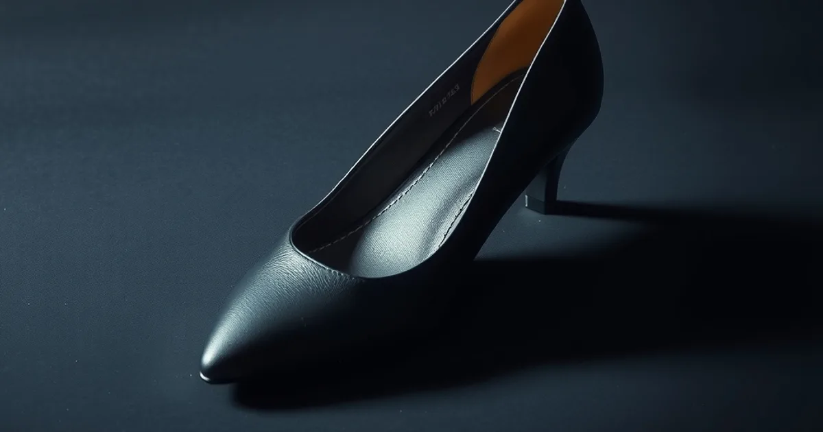 Chaussure à talon chaton en cuir avec semelle orthopédique visible, photographie sombre et élégante