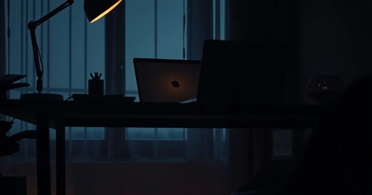 Pieds chaussés reposant sur un repose-pied sous un bureau de télétravail, lumière tamisée en fin de journée